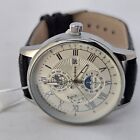 Men s Fashion Watch 40mm Gray Case Dial Black Leather Bands Roman Numerals Date