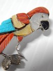 Zuni Indian Turquoise Red White Gold Shell Inlay Parrot Bird   Pendant Mint