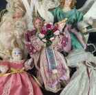 Vtg Lot Of 8 Victorian Doll   Angel Ornaments Porcelain Head Lace Pink Ribbons