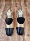 Chanel Slingback Gold Leather Black Cap Toe Made In France Vintage Eu 36 Us 6