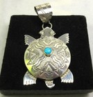 Native American Navajo Sterling Silver Turquoise Turtle Pendant A  Mariano  117