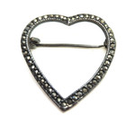 925 Sterling Silver Th Marcasite Heart Brooch Pin