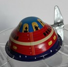 New Alien Saucer Tin Toy Windup Clockwork Spaceship Tin Treasures Reproduction 