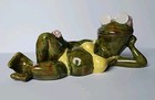 Vintage 70 s Ceramic Relaxing Fabulous Frog In Yellow Polka Dot Bikini Laying