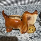 Vintage Freeman Mcfarlin Ceramic Saint Bernard Dog With Barrel Planter