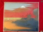 1940s Japanese Silk Painting Mount Mt  Fuji Sail Boats Signed 17 x14  Vtg Japan