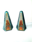 Mid Century Bookends Turquoise Aqua Brass Enamel Vintage Decor Made In Israel