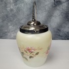Antique Aj Hall Cracker Biscuit Jar Glass Handpainted Victorian Wild Rose Signed