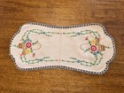 Vintage 1930s 1940s Embroidered Dresser Scarf Linen Floral Basket Thread Trim