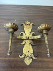 Vintage Hand Wrought Iron Two Arm Candle Wall Sconce With Distressed Gold Finish