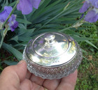 Antique Small Hallmarked Sterling Silver   Glass Powder Vanity Dresser Jar 1927 