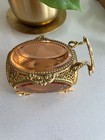 Vintage Ormolu Filigree Carriage Jewelry Box With Beveled Glass