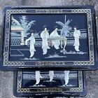 Chinese Lacquered Mother Of Pearl Decorated Set Of 4 Oriental Nesting Tables