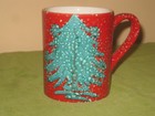 Rare Vintage  Mancioli Italy Pottery Christmas Tree Red Mug Mcm Hand Painted