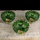 Set Of 3 Antique Croesus Glass Bowls  Emerald Green With Gold Trim  Footed  C 1