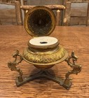 Brass And Glass ceramic Inkwell Ornate Antique Vintage Victorian