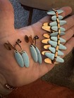 Vtg Matisse Blue Copper Enamel Cleopatra Bracelet Earrings Set Parure