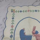 Vintage 80s Baby Crib Quilt Blanket Floral Applique Bunny Pastel Scallop Nursery