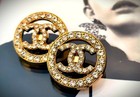 2pcs Stamped Chanel Cc  Gold Clear Rhinestone  Round Button 22mm
