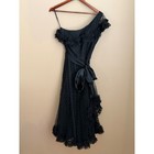 Vtg 80s Black Swiss Tulle Dot One Shoulder Cocktail Dress Size 10 Whimsigoth
