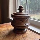 Antique Wood Turned Walnut Treen Vanity Jar  sewing Caddy