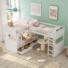 L-shaped Twin Size Bunk Bed With Loft Bed With 2 Drawers For Kids Teens White Us