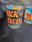 Vintage Lot Of 3 Halloween Glass Votive Candle Holders 2 Trick Or Treat 1 Boo   