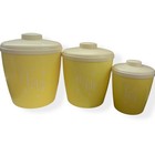 Vintage Mid Century Atomic Plastic Set 3 Yellow Starburst Nesting Canisters