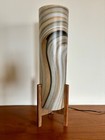 Mid Century Danish Modern Style Walnut Wood  Brass    Fiberglass Table Lamp 26 