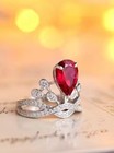 Lab Created Pear Cut Ruby   Diamond 14k White Gold Plated Women Engagement Ring