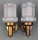 Pair Of Antique Brass Sconces   Glass Shades  New Wiring   Rotary Switches