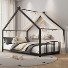 Twin full Size House Bed Kids Floor Bed Sturdy Metal W house Frame For Boys girl