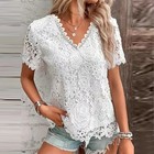 Women V-neck Lace T-shirt Tops Ladies Floral Short Sleeve Casual Loose Blouse Us
