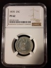 1870 Seated Liberty Silver Quarter - Graded Pf-62 Ngc  Free Shipping
