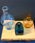 3-vintage  Bottles   Aqua purpleish  cobalt Blue  Wheat Amber Colors Excellent