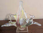 Murano Italian Hand Blown Art Free Form Glass Split Handle Basket Vintage