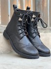 Black Leather Kilt Boot Scottish Ghillie Brogues Boots In Rubber   Leather Sole