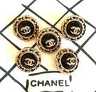 Chanel Vintage Gold Metal Black Buttons 20mm  set Of 5 