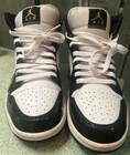 Nike Air Jordan 1  9 1 2 Mid Se Patent Black White Gold Men s Shoes 852-542-007