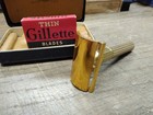 Vtg 1940s Gillette Gold Tech De Fat Handle Safety Razor W thin Blades   Box Nice
