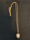 Vintage Cameo Necklace 14k Gold Chain Ornate Frame Oval Ivory Brown