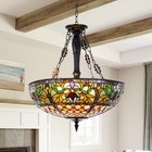 20  Pastoral Style Chandelier Vintage 5-lights Stained Glass Pendant Lighting