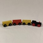 Brio Wooden Train Set Vintage Lot Of 4 Black Engine Red   Yellow Magnetic Cars