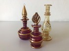 Set Of 3 Vtg Perfume Bottle Purple And Gold Beaded Intricate Design