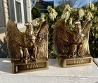 Vintage 1776 Heavy Brass Eagle Bookends Philadelphia Manufacturing Company Usa
