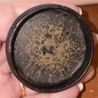 Antique vintage Vanity Trinket Glass Jar Bow W wood Lid Ornate Eapg  2 25    H