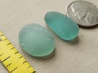 Two Genuine Beach Sea Glass Surf Tumbled Soft Teal Aqua Blue Frosted Medium V01