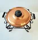 Vintage Copper Chafing Dish With Wrought Iron Stand Italy  1971