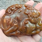 China Jade Antique Hand-carved Necklace Ancient Auspicious Beast Statue 3528