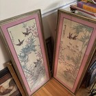Vintage Chinoiserie Framed Wall Hanging Art China- 39 X 13 - Two Similar  